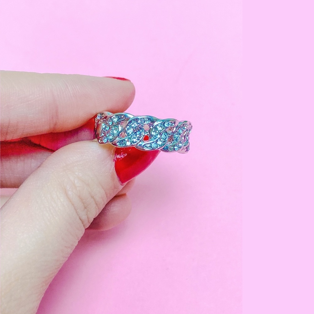 Cuban chain link rhinestone ring